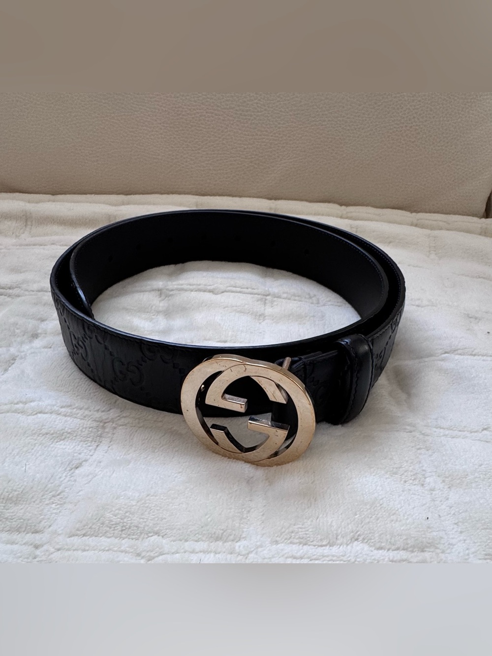 Gucci Black Leather Belt with Gold Double-G Buckle